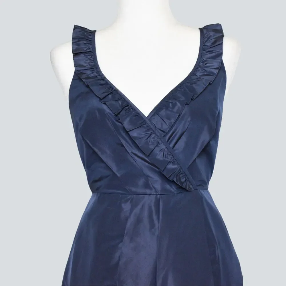 J. Crew Blakely Silk Taffeta Ruffle Faux Wrap Cocktail Dress Blue Womens Size 10